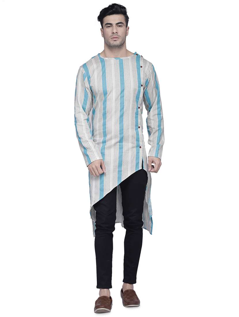 blue striped asymmetric kurta
