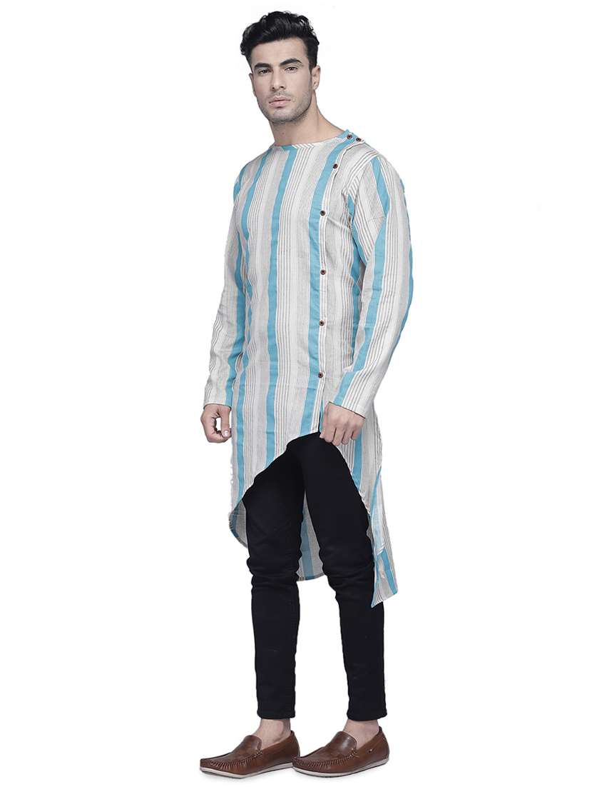 blue striped asymmetric kurta - 16938514 - Standard Image - 1