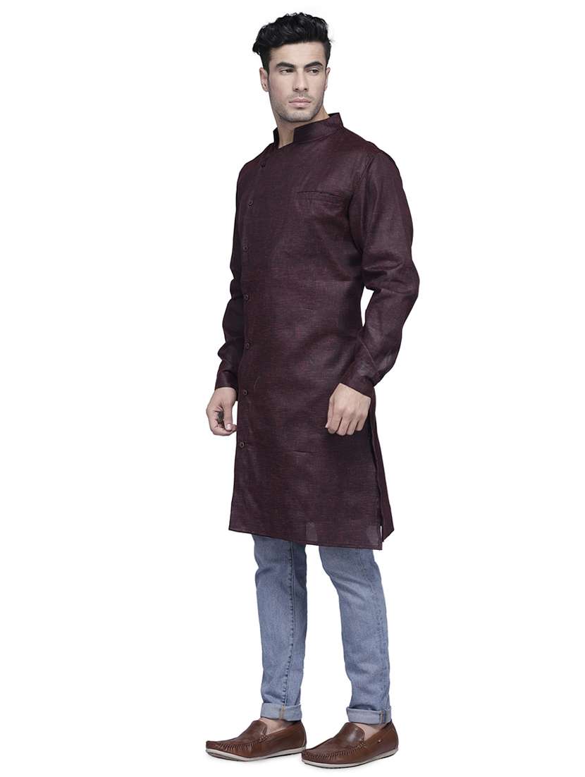 purple solid long kurta - 16938518 - Standard Image - 1