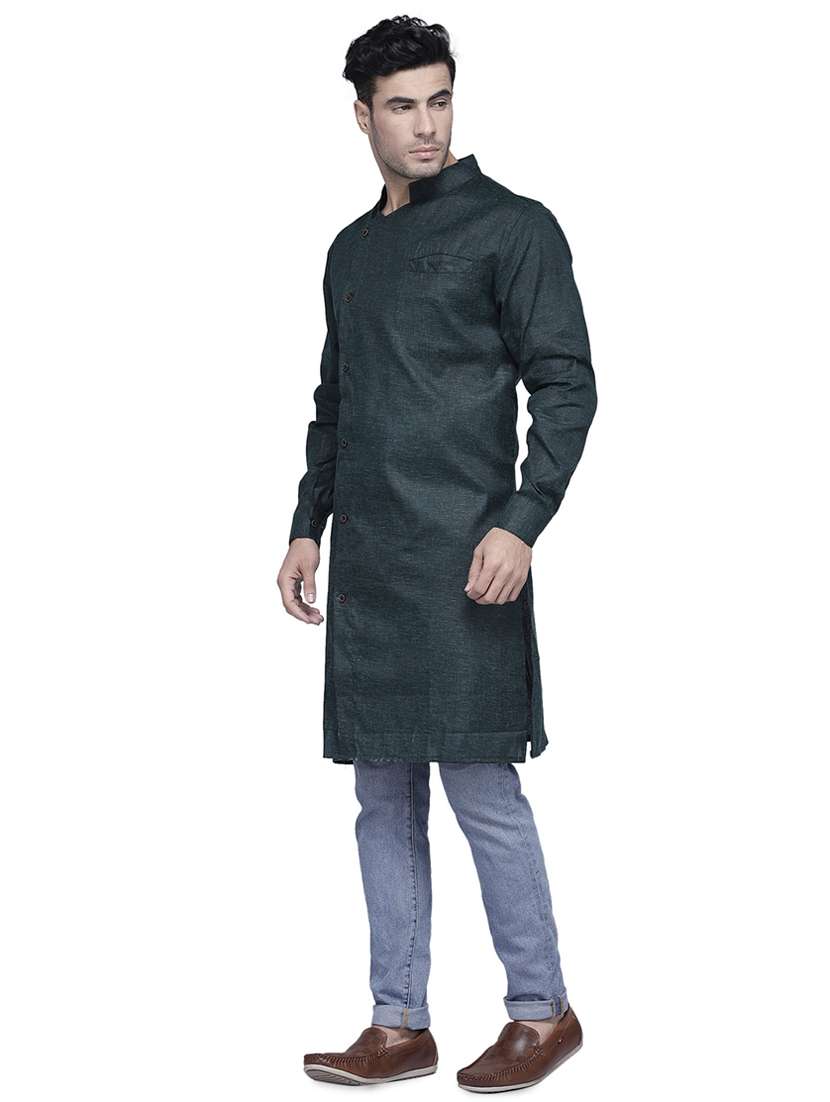 green solid long kurta - 16938519 -  Standard Image - 1