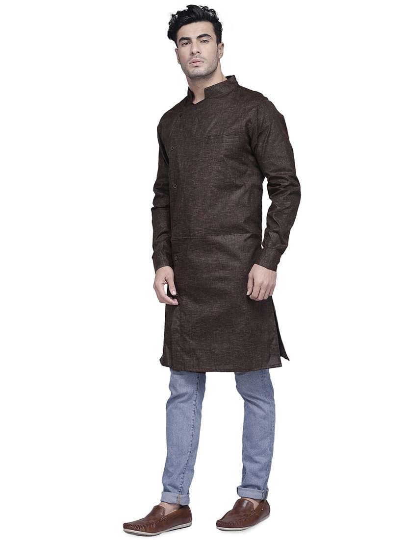 brown solid long kurta - 16938520 -  Standard Image - 1