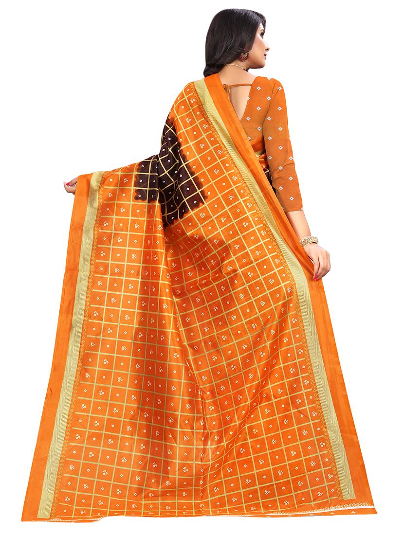 women's checks coffee brown colored saree with blouse - 16939748 - Standard Image - 1
