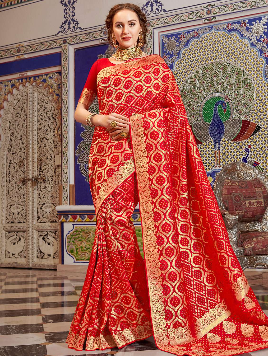 women self design banarasi saree with blouse