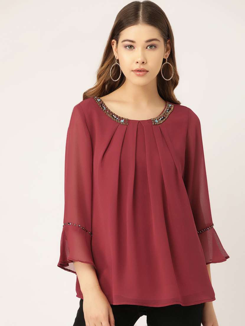 embellished neck solid top 
