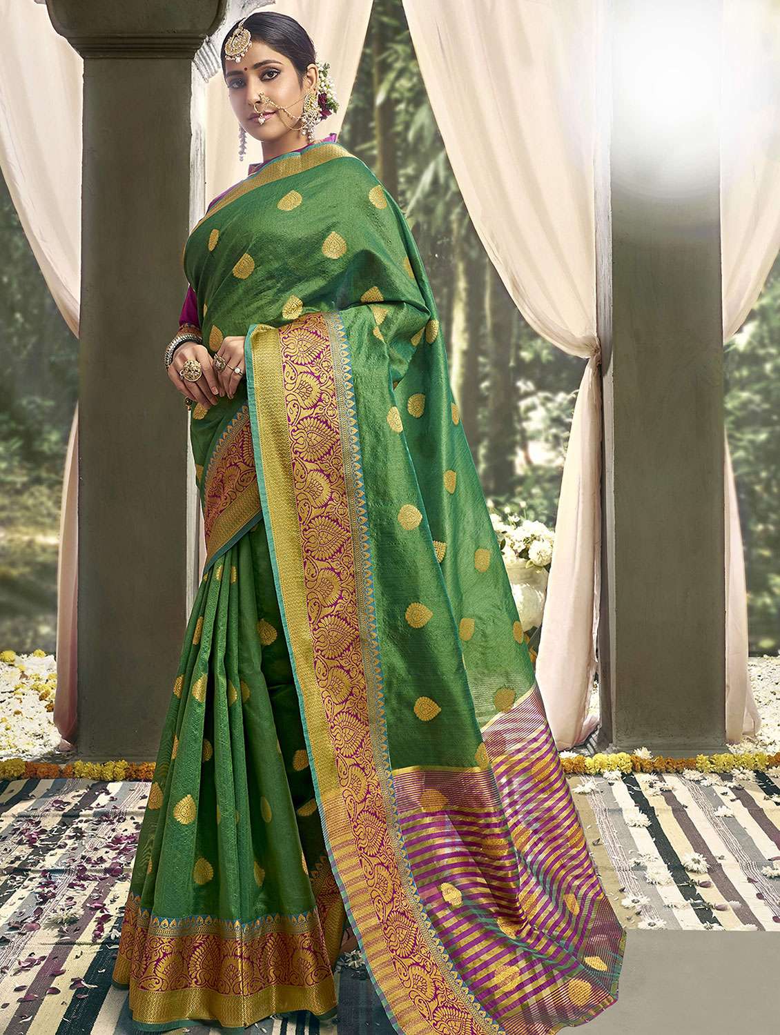 ethnic motif woven saree with blouse