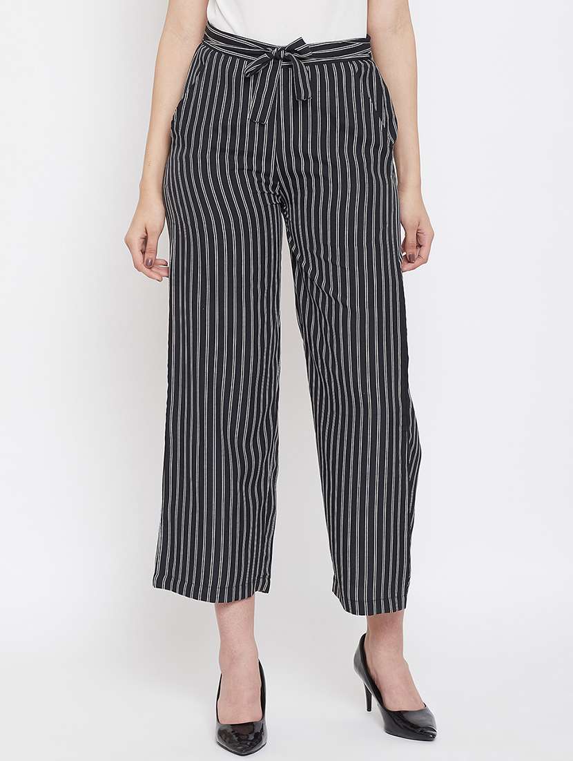 tie up waist striped trouser 