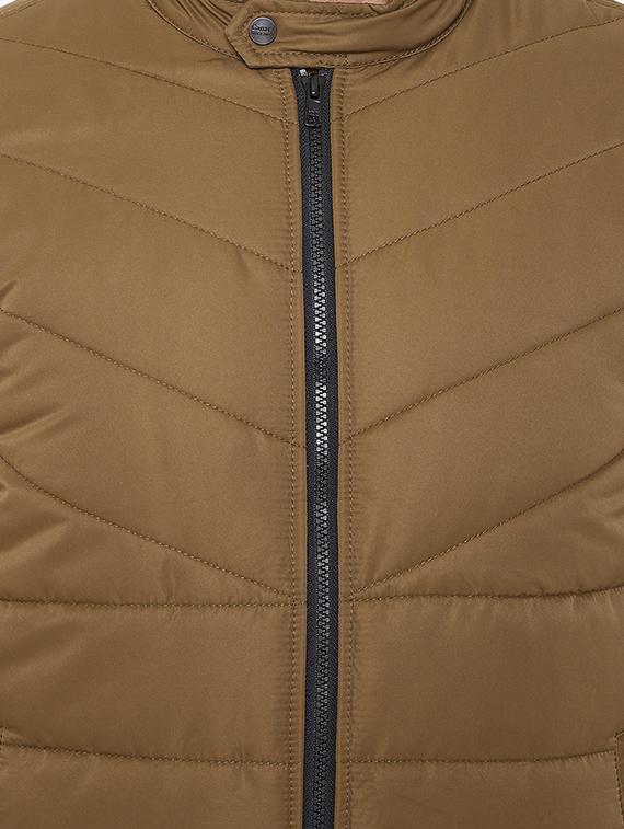brown solid quilted jacket - 16941151 - Standard Image - 4