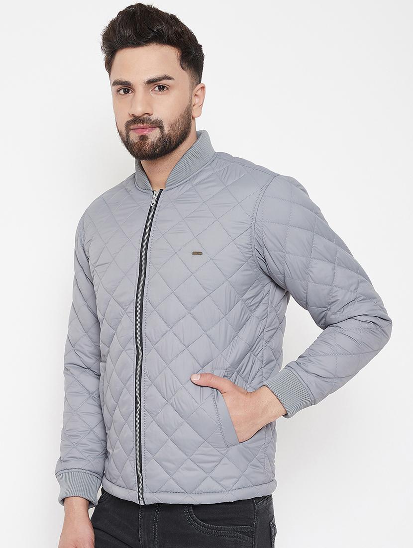 grey solid quilted jacket - 16941153 -  Standard Image - 1