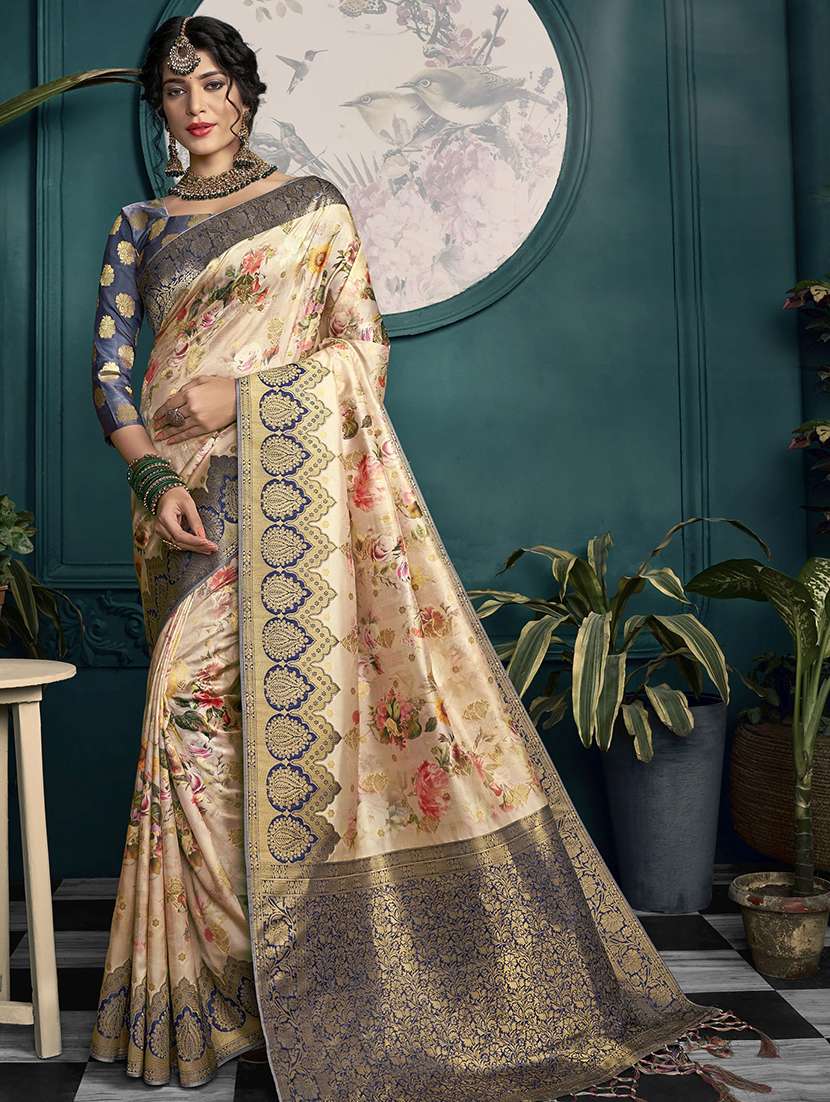 floral woven saree with blouse