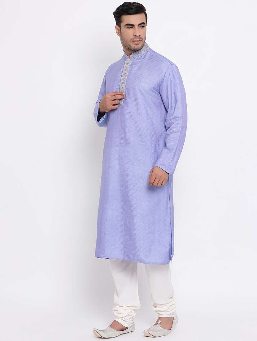 purple self design silk blend long kurta - 16942358 -  Standard Image - 1