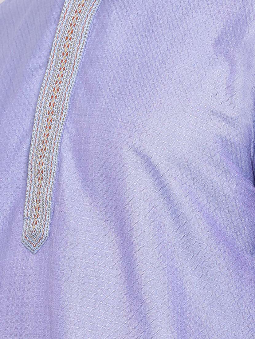purple self design silk blend long kurta - 16942358 - Standard Image - 4