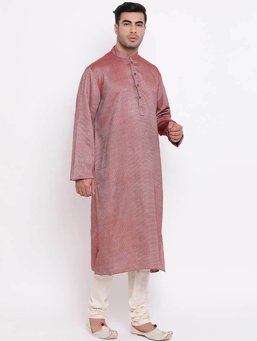 red jacquard long kurta - 16942371 -  Standard Image - 1