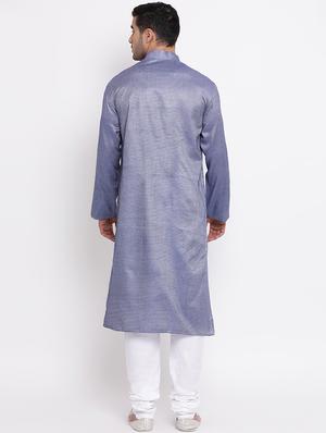 blue jacquard long kurta - 16942372 - Standard Image - 2