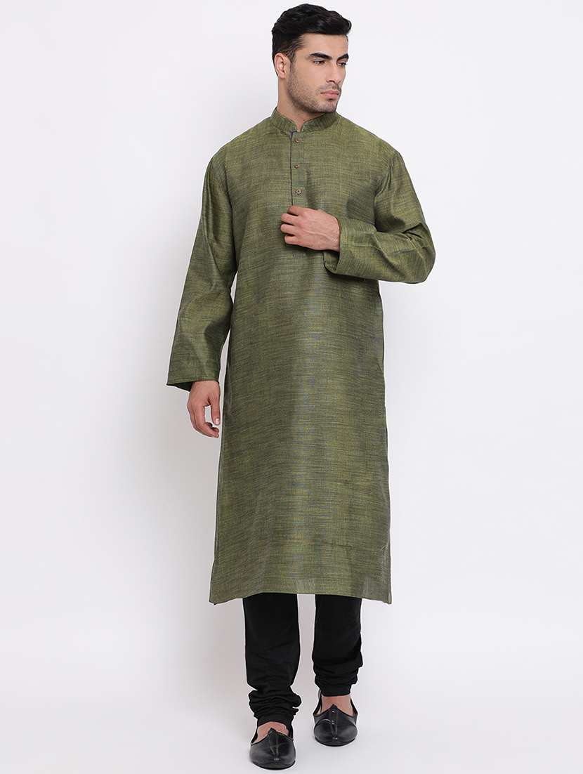green solid long kurta