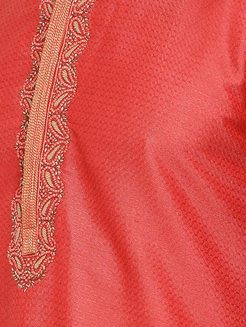 orange self design silk blend kurta churidar - 16943220 - Standard Image - 4