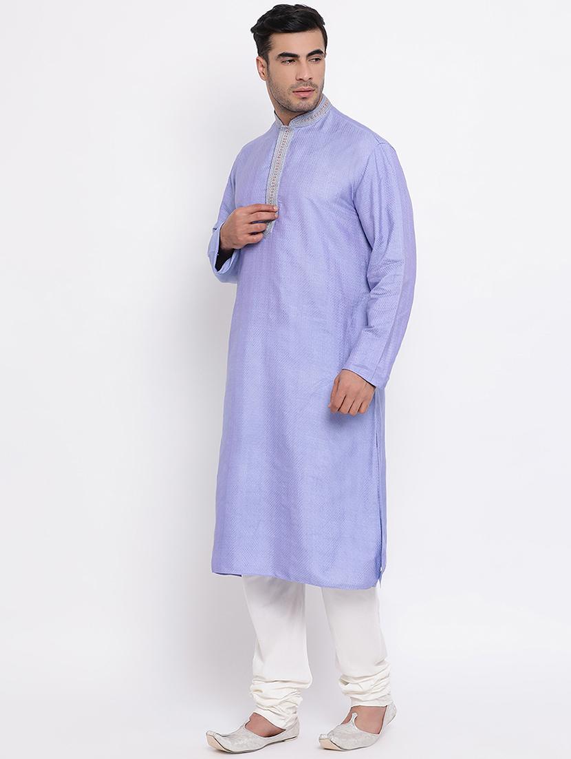 purple self design silk blend kurta churidar set - 16943226 - Standard Image - 1