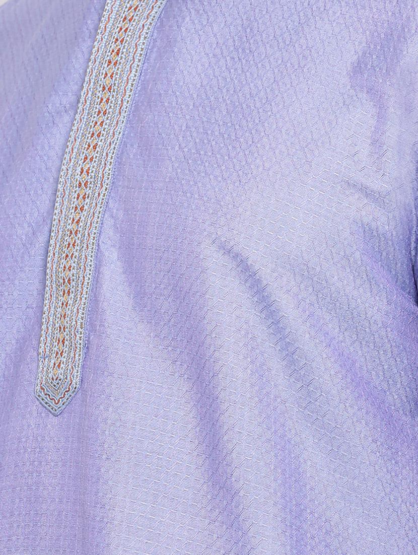 purple self design silk blend kurta churidar set - 16943226 - Standard Image - 4