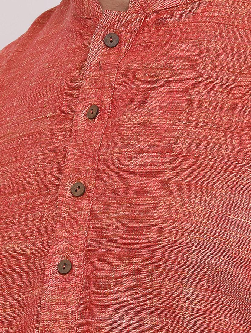 orange solid khadi kurta churidar set - 16943234 - Standard Image - 4