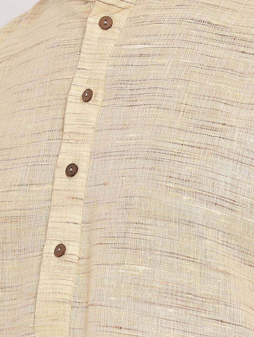 beige solid khadi kurta churidar set - 16943235 - Standard Image - 4