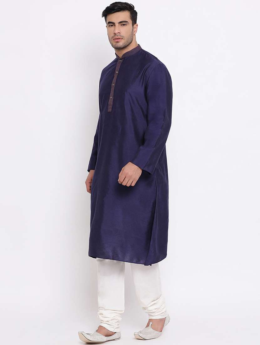 blue solid silk blend kurta churidar set - 16943238 -  Standard Image - 1
