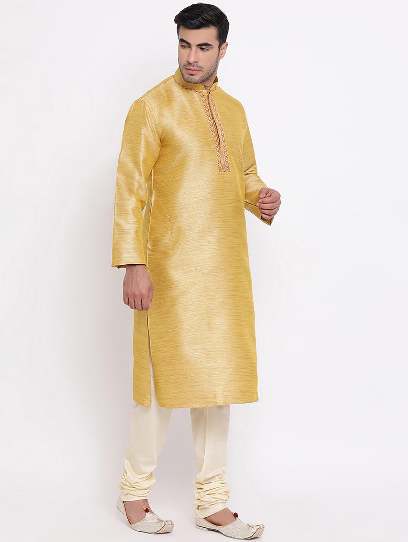 yellow solid kurta churidar set - 16943244 - Standard Image - 1