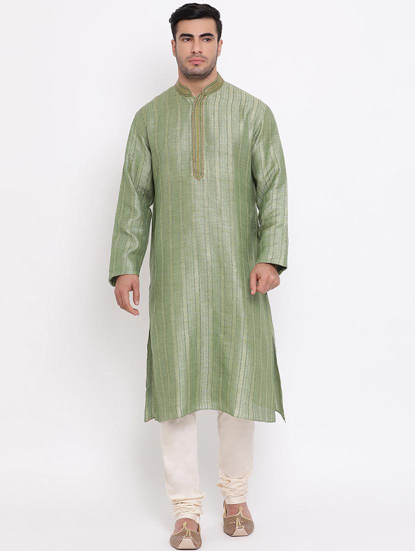 green self design kurta churidar set - 16943245 -  Zoom Image - 0