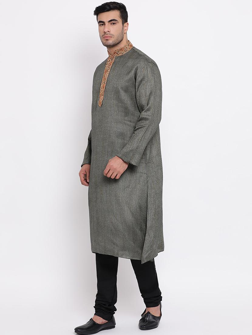 black jacquard kurta churidar set - 16943248 - Standard Image - 1