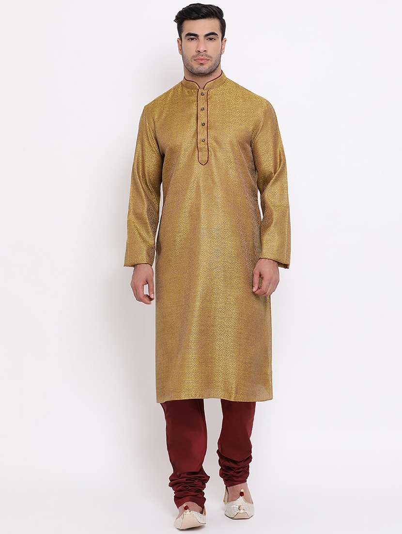 green pure silk brocade kurta churidar set