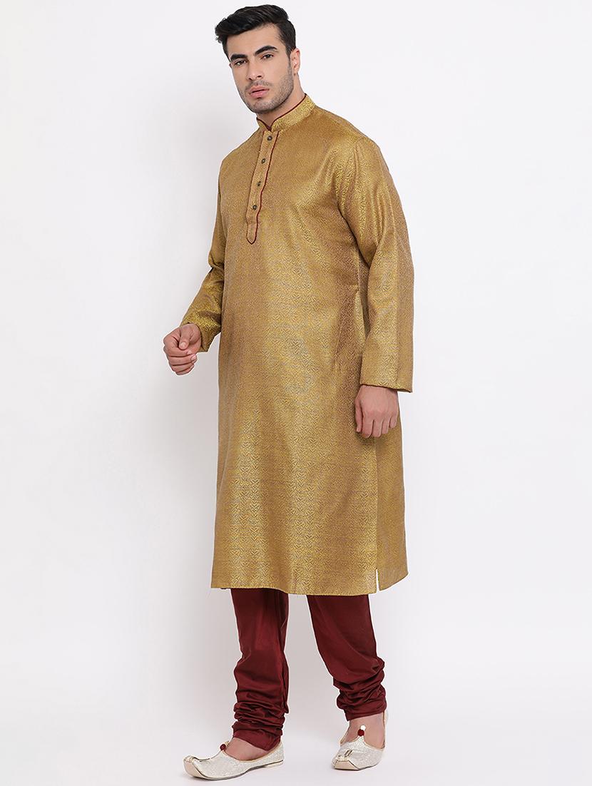 green pure silk brocade kurta churidar set - 16943255 - Standard Image - 1