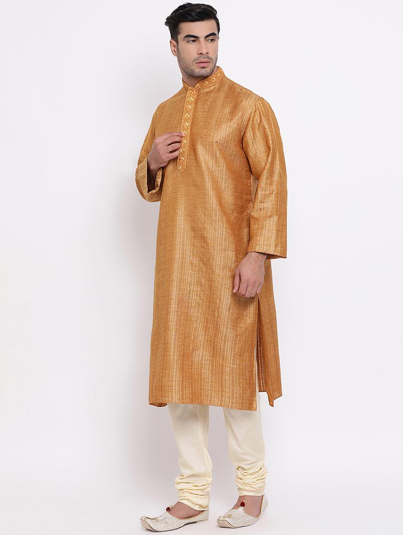 orange jacquard kurta churidar set - 16943259 - Standard Image - 1
