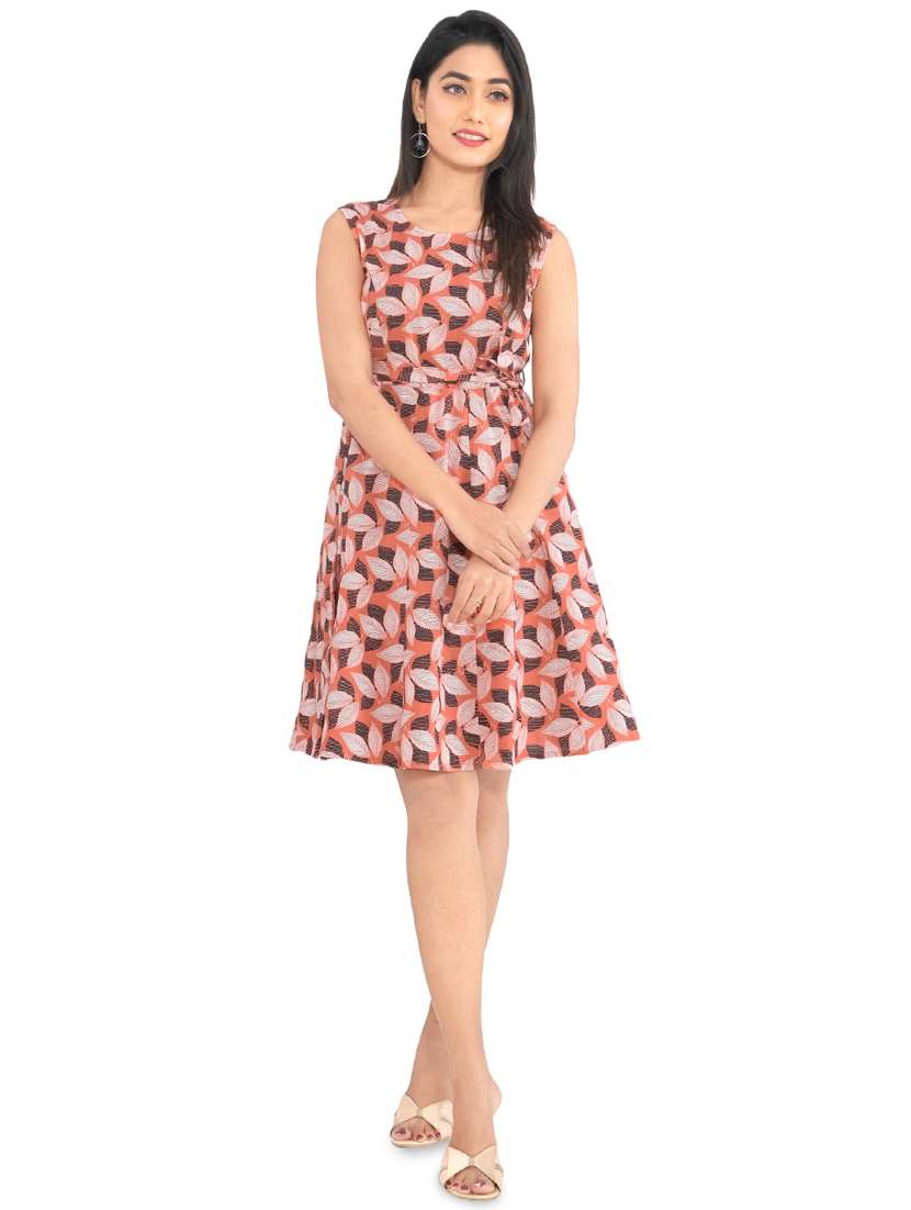 women's fit & flare leaf print dress