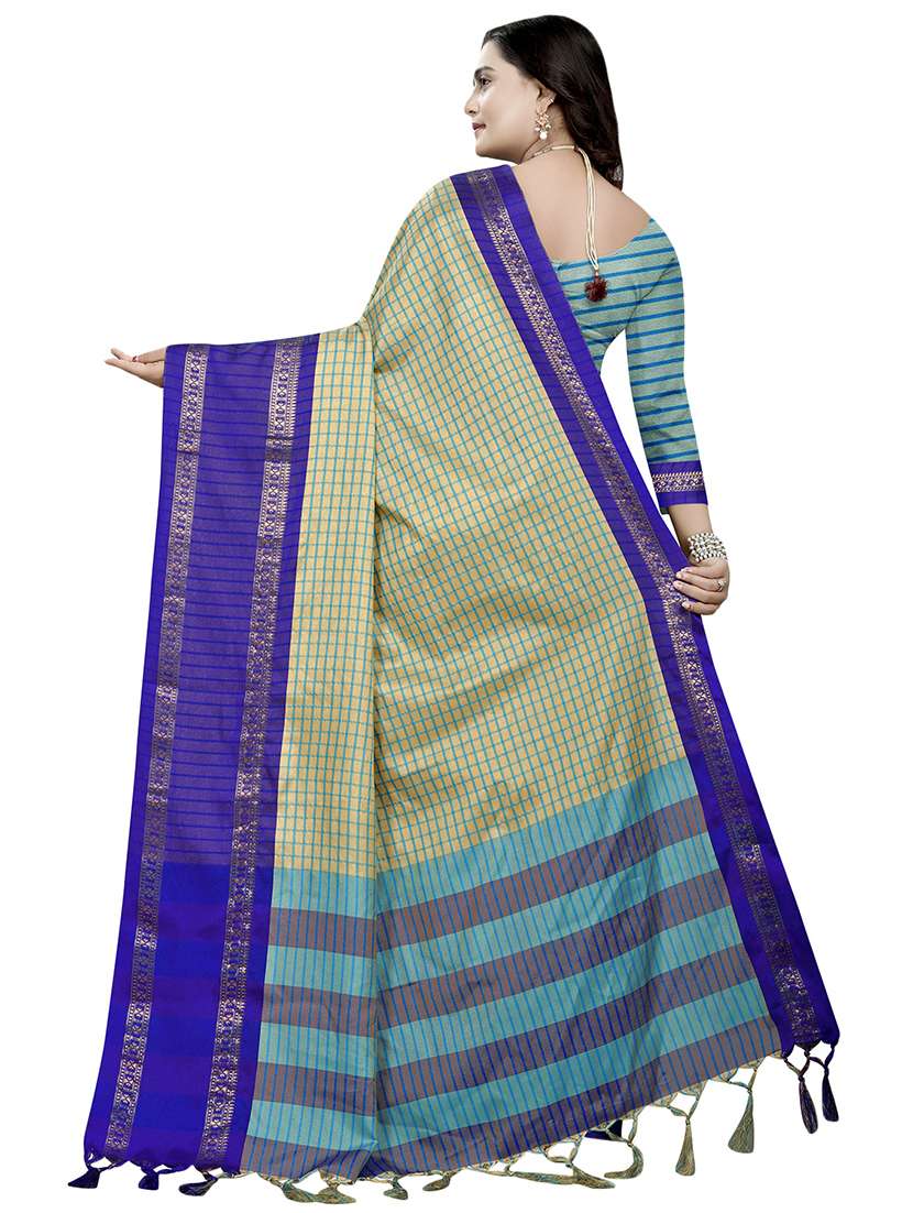 check printed saree with blouse - 16944284 -  Standard Image - 1