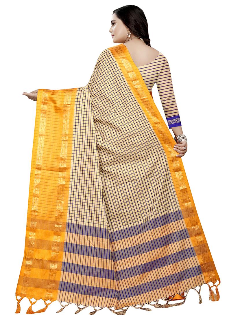 check printed saree with blouse - 16944286 - Standard Image - 1