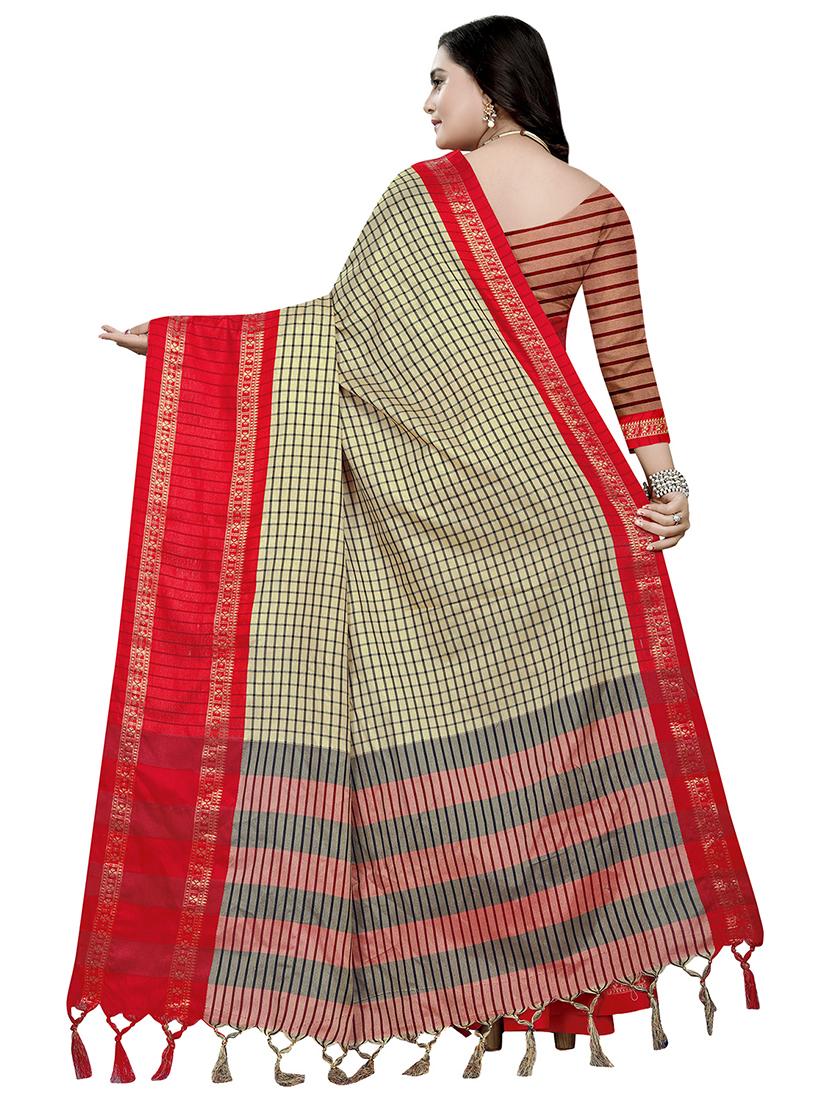 check printed saree with blouse - 16944287 - Standard Image - 1