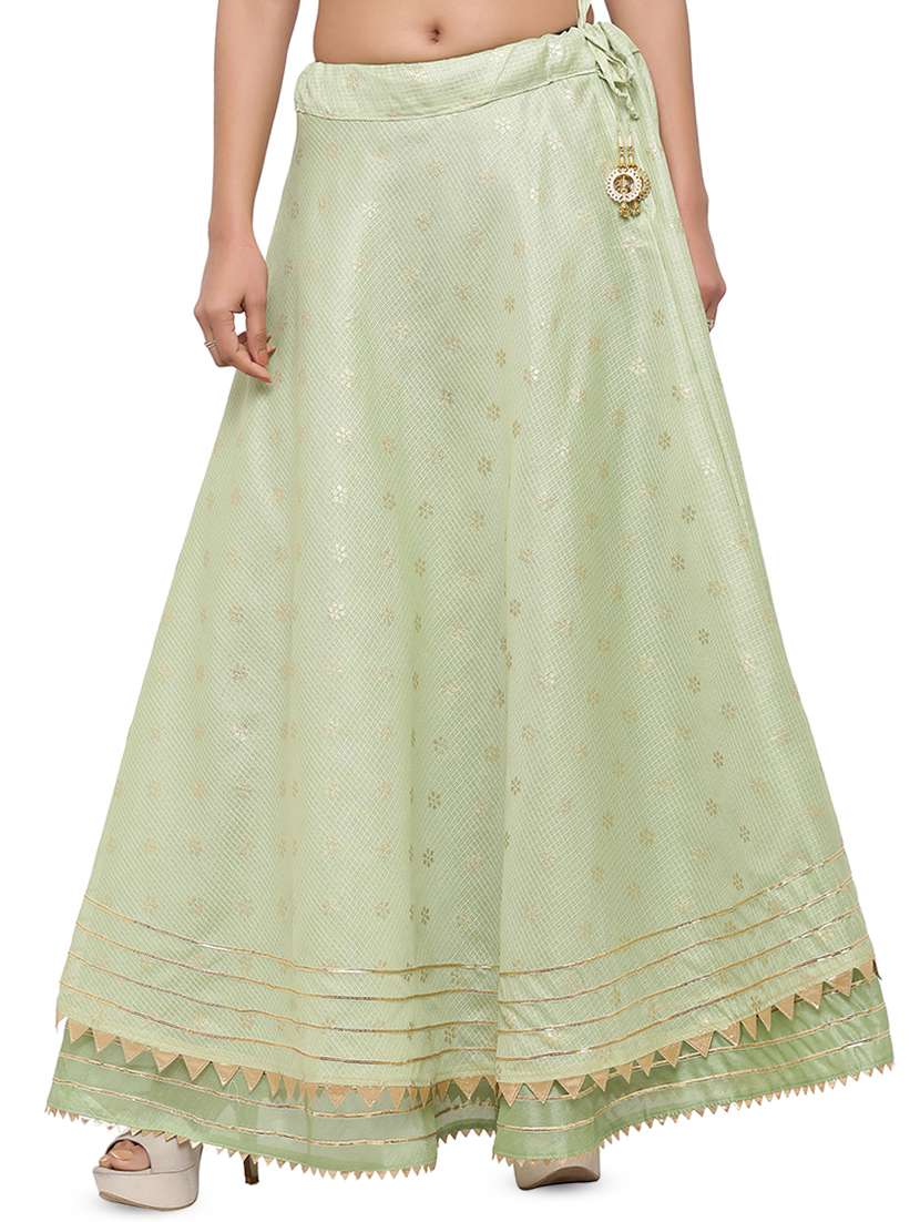 green cotton flared skirt