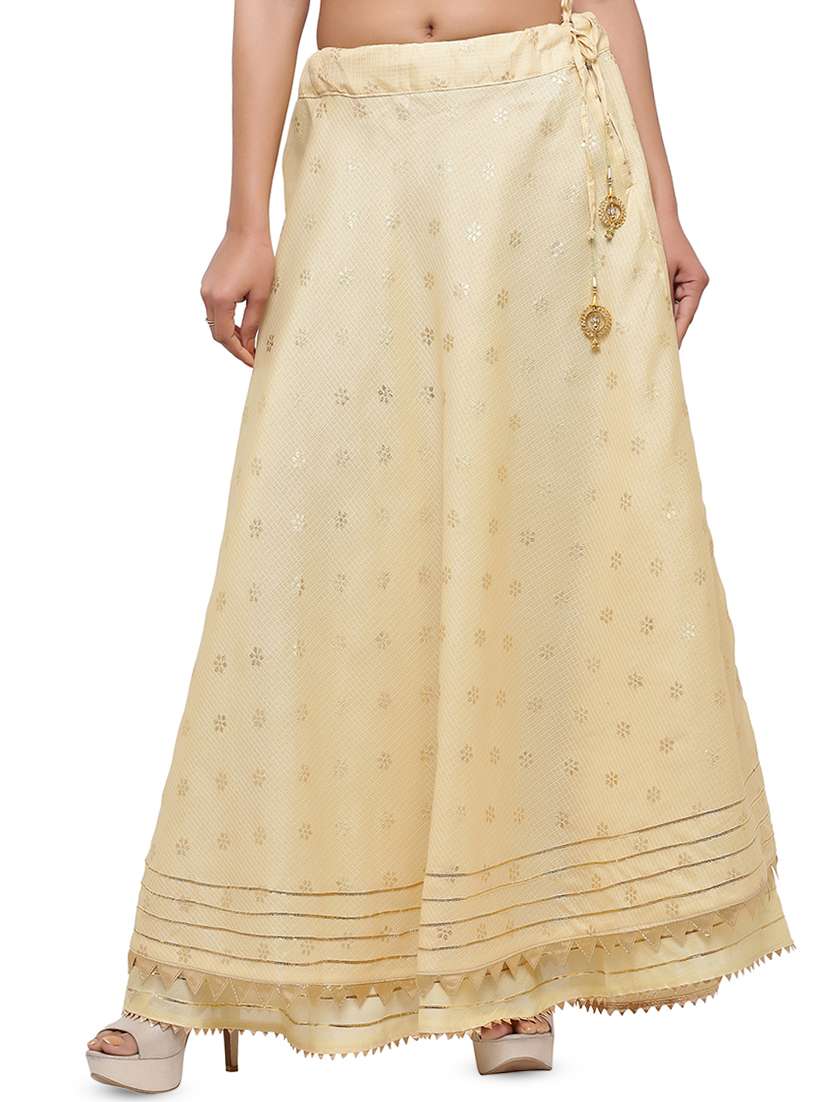 beige cotton flared skirt