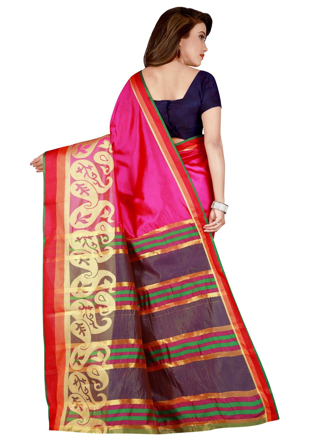 solid bordered woven saree with blouse - 16944994 - Standard Image - 1