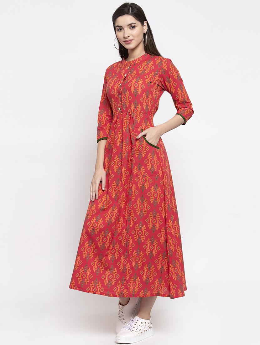 printed a-line ethnic dress - 16945562 - Standard Image - 1