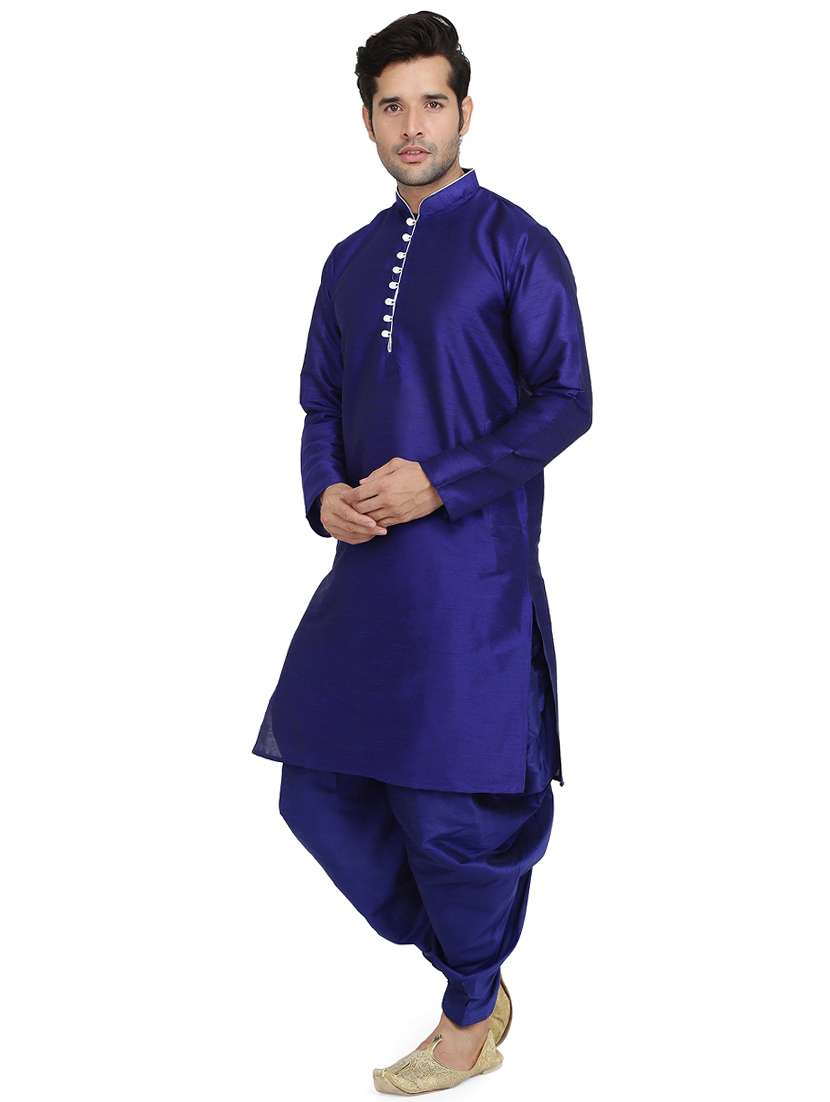 blue silk blend dhoti kurta set - 16945630 - Standard Image - 1