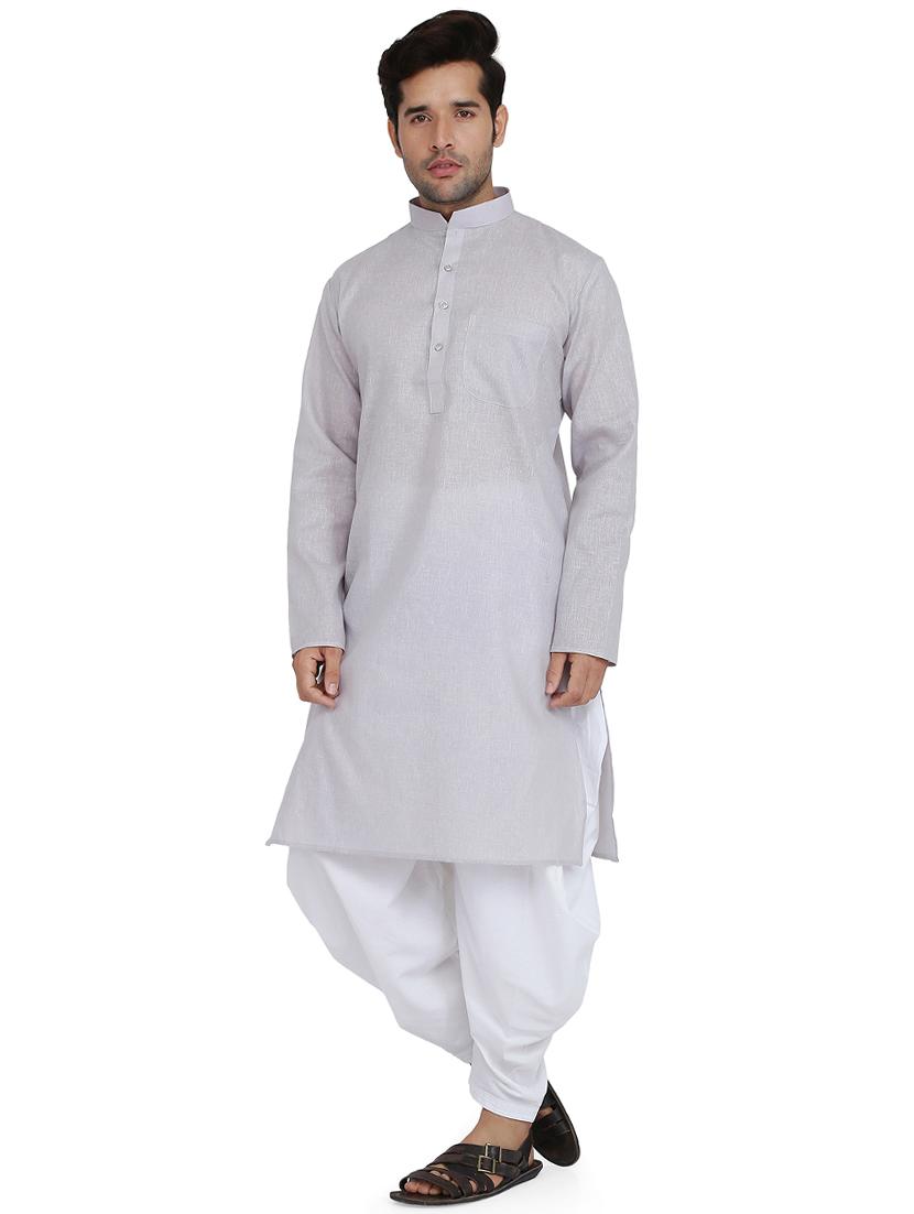 grey silk blend dhoti kurta set - 16945641 - Standard Image - 1