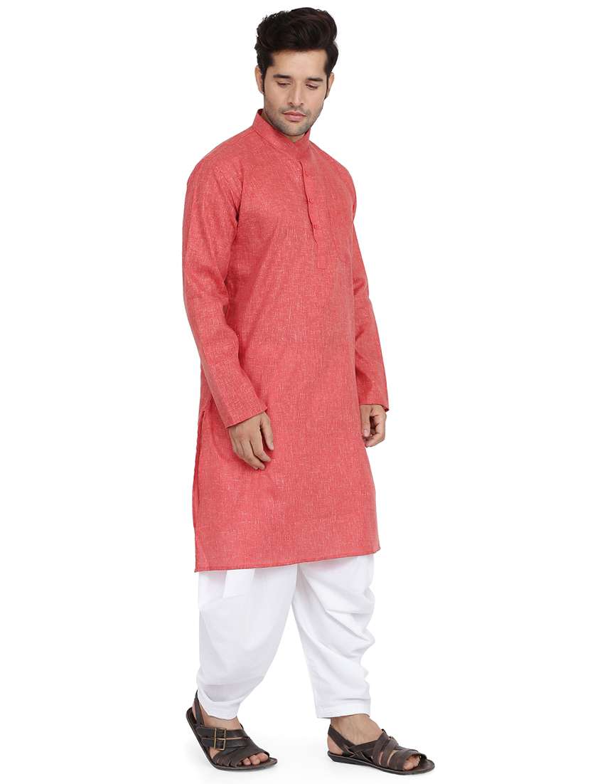 red silk blend dhoti kurta set - 16945644 - Standard Image - 1
