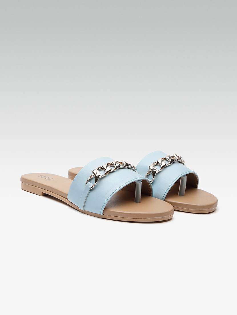 blue slip on sandals