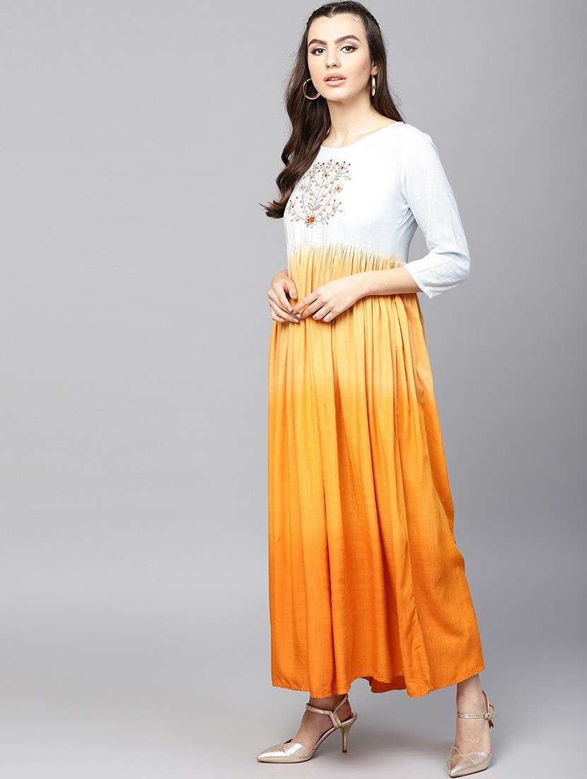 yoke embroidered ombre print a-linr kurta 