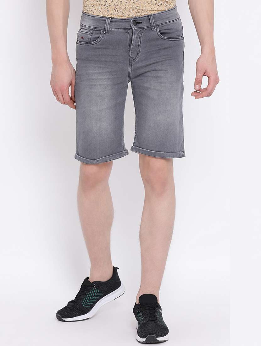 grey washed denim shorts