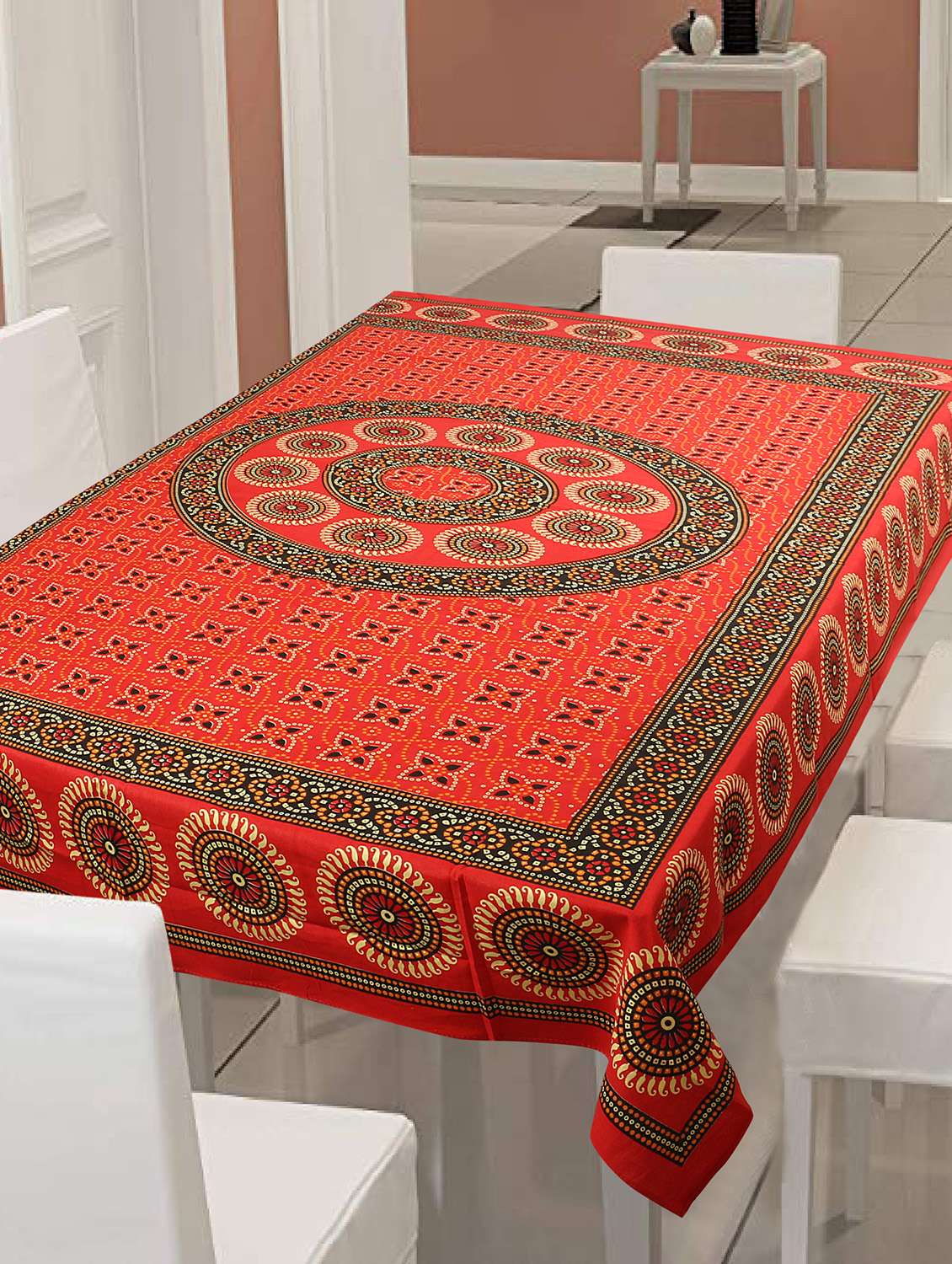  cotton jaipuri print 6 to 8 seater table cloth cover