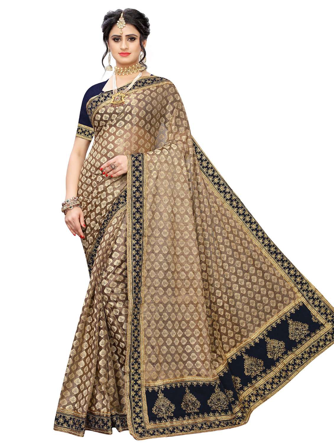 bordered printed saree with blouse