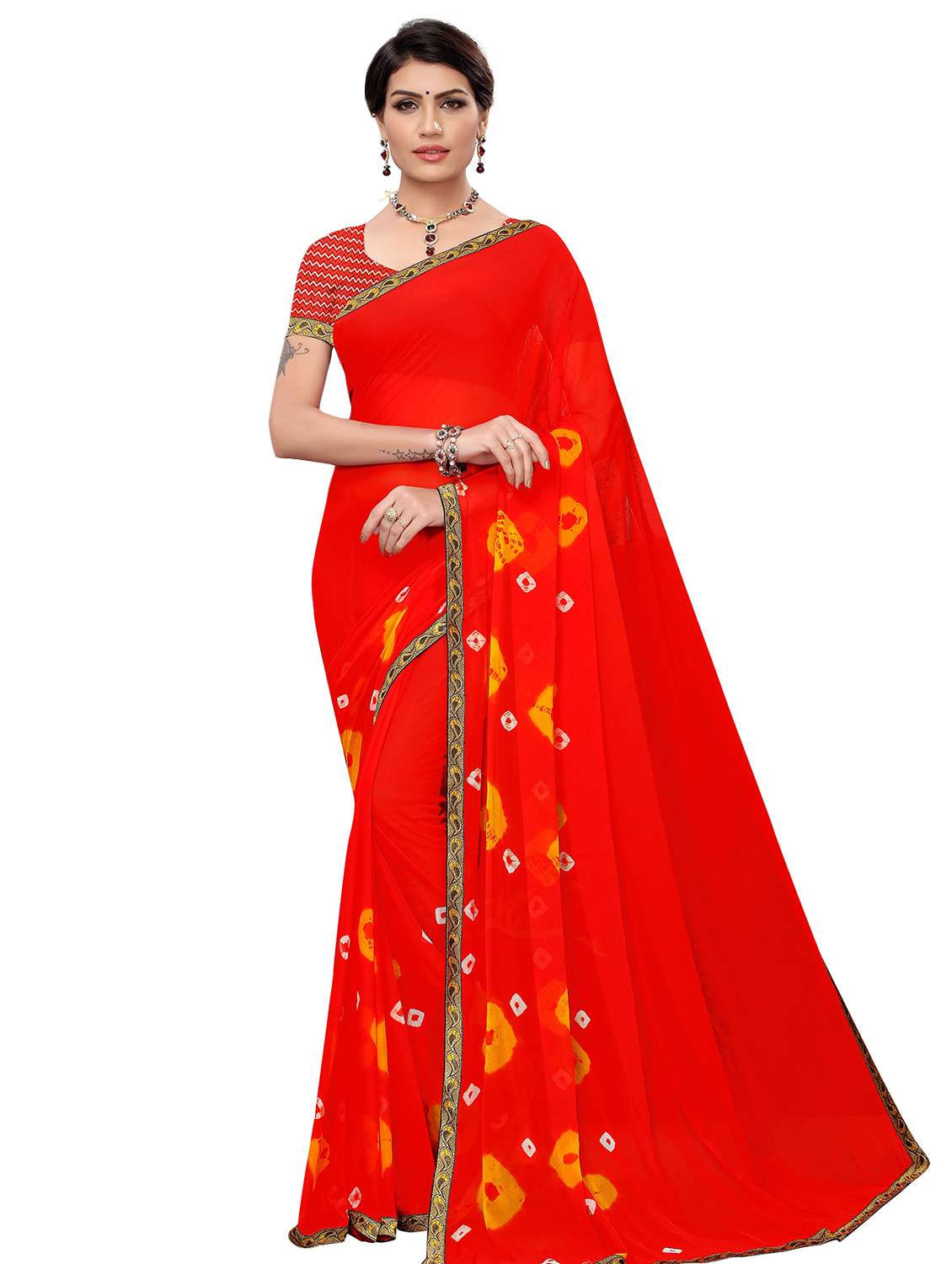 tie & dye printed saree with blouse