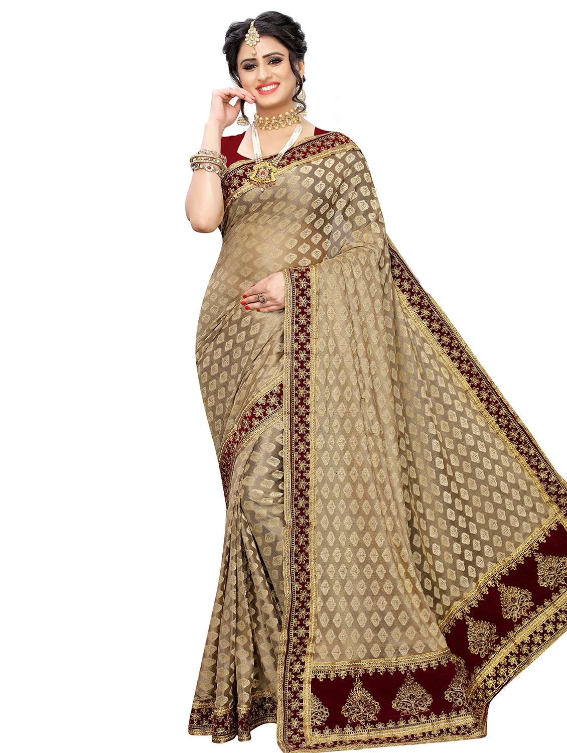 bordered printed saree with blouse
