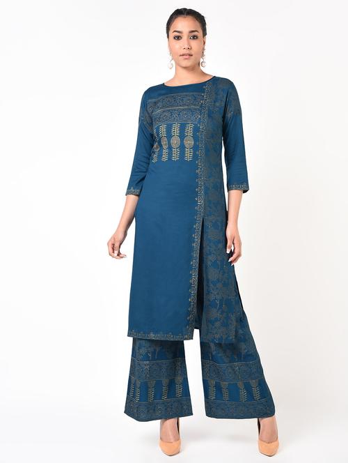 aniyah women gold print flared palazzo - 16951334 -  Standard Image - 0