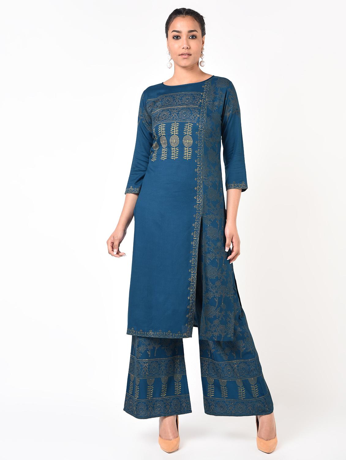 aniyah women gold print flared palazzo - 16951334 -  Zoom Image - 0